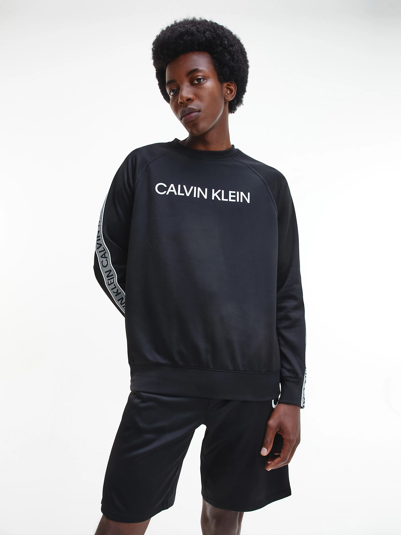 Felpa con Logo Tape Nera Calvin Klein