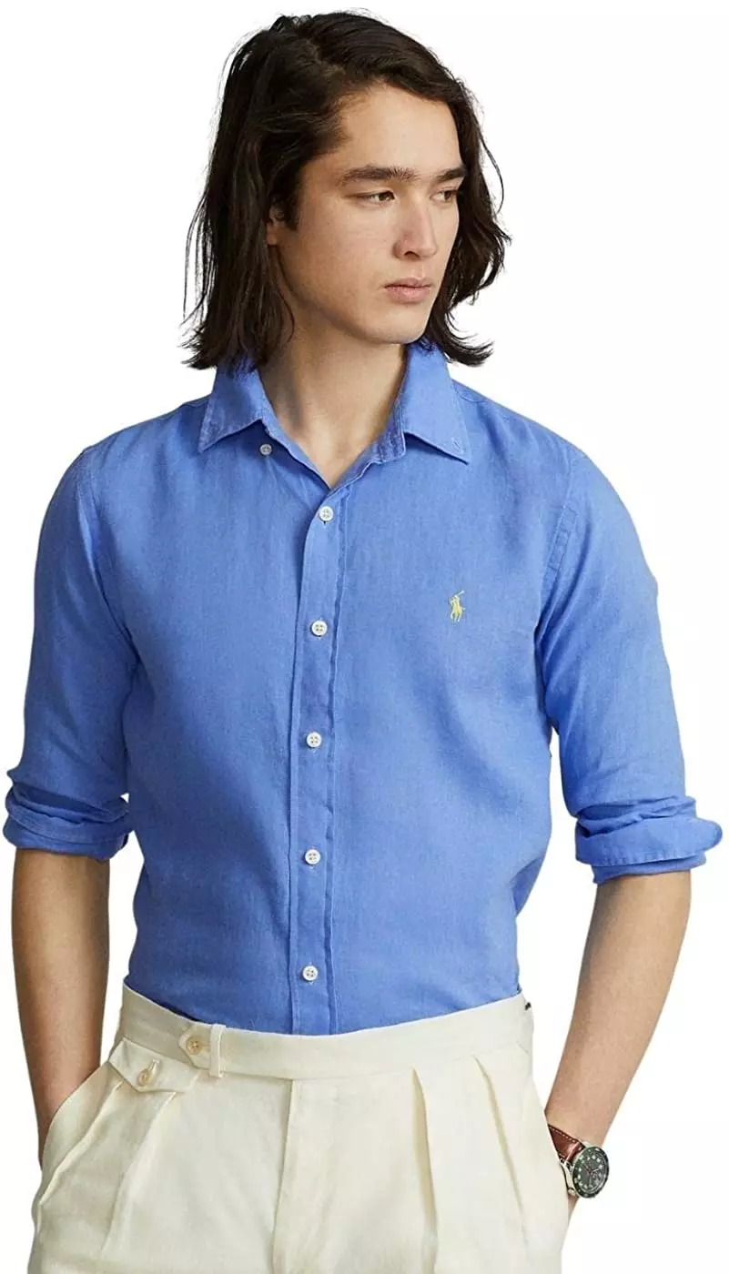 Camicia Blu Pantaloncini Bianchi Mocassini 